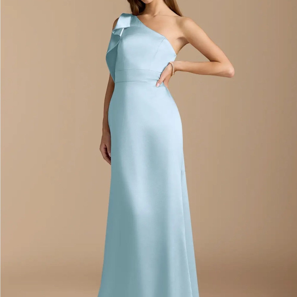 Azazie Rinna Stretch Satin One Shoulder Bridesmaid Dress.